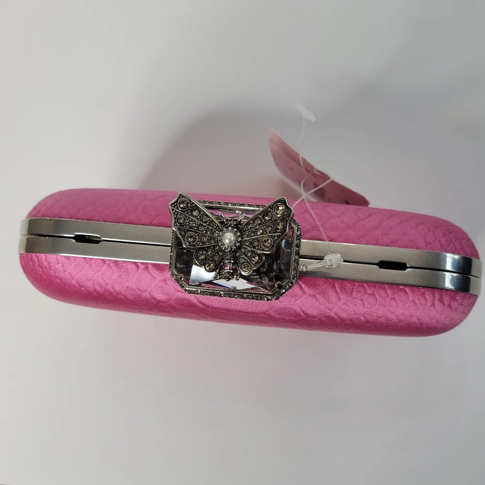 Alexander McQueen butterfly clutch pink NEW IN BOX with tags satin python stamp - Picture 2 of 7